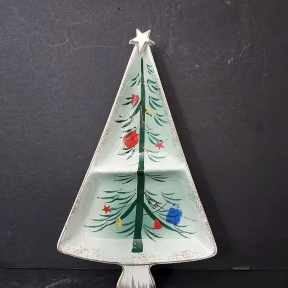 Vtg 1959 Holt Howard Ceramic Christmas Tree Candy/Nut Dish Divided Platter